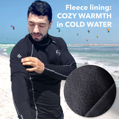 Fleece-Lined Thermo Rash Guard for Cold Water, Unisex UPF 50+ | Black